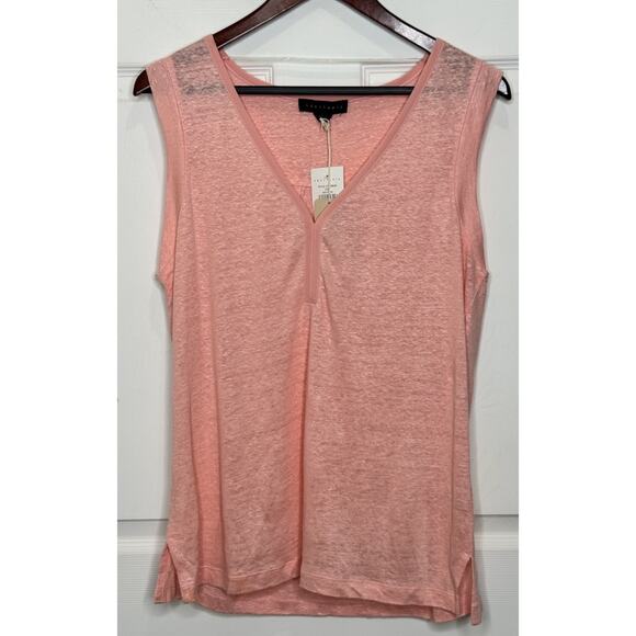 SANCTUARY Women V Neck Sz L Pink Linen Sleeveless Pullover Casual Top NEW - Picture 1 of 4
